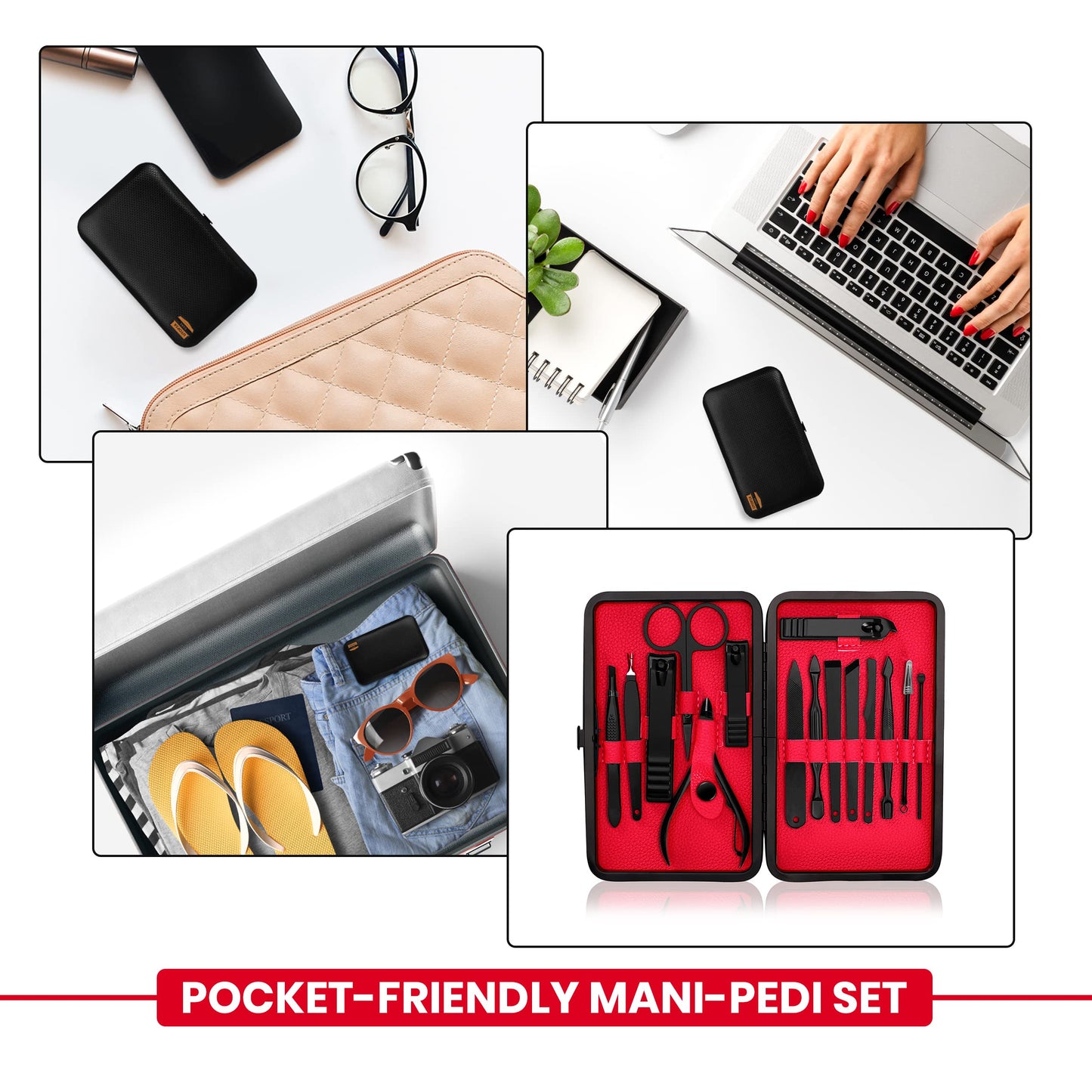 Utopia Care Manicure Kit Nail Clippers for Men and Women,15 Piece Professional Stainless Steel Manicure Set with Nail Kit, Pedicure Kit and Nail Care Grooming Kit with Luxurious Travel Case - Red