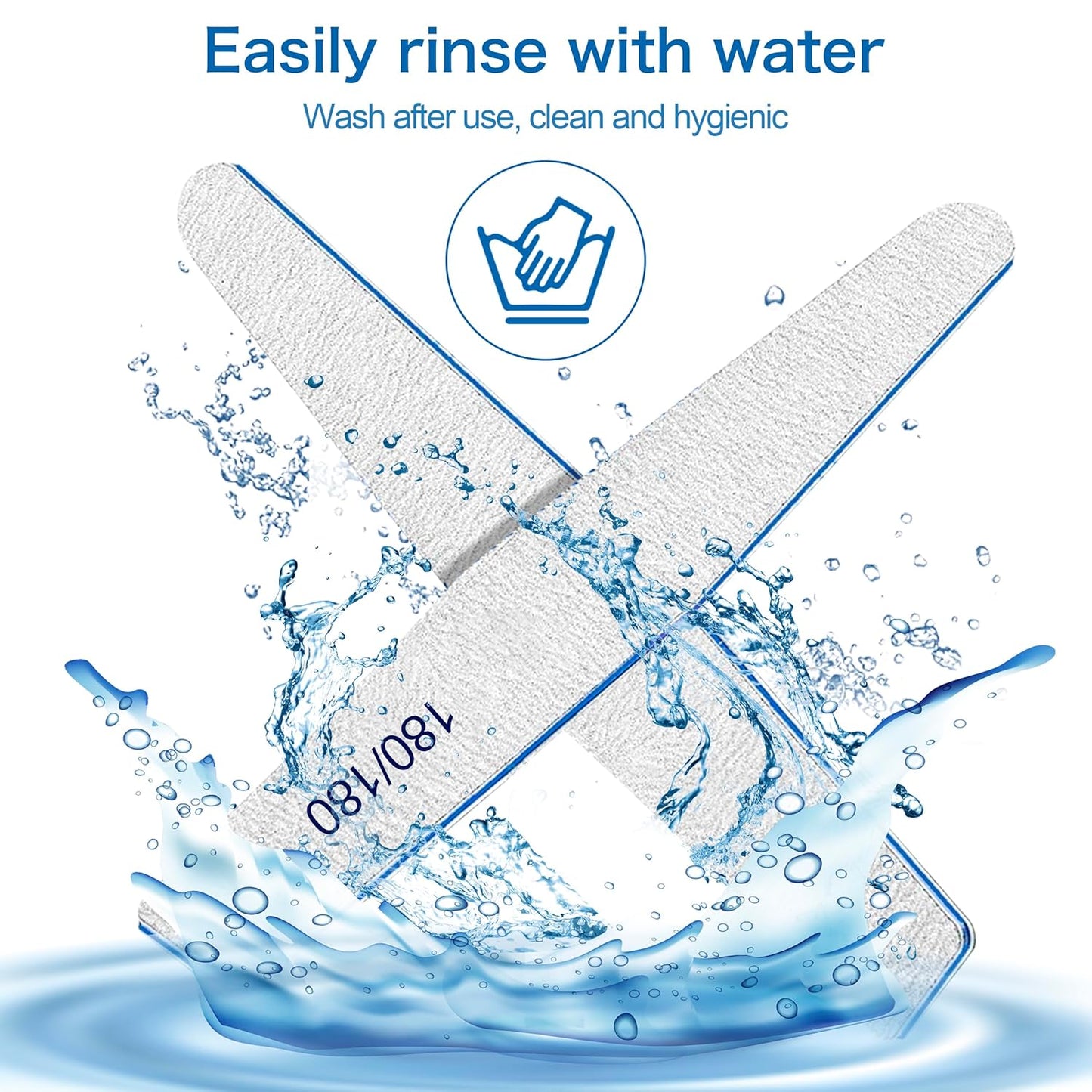 Skiennix Nail Files - 12pcs Double-Sided Emery Boards for Acrylic Nails | 180/180 Grit, Washable Manicure Tools
