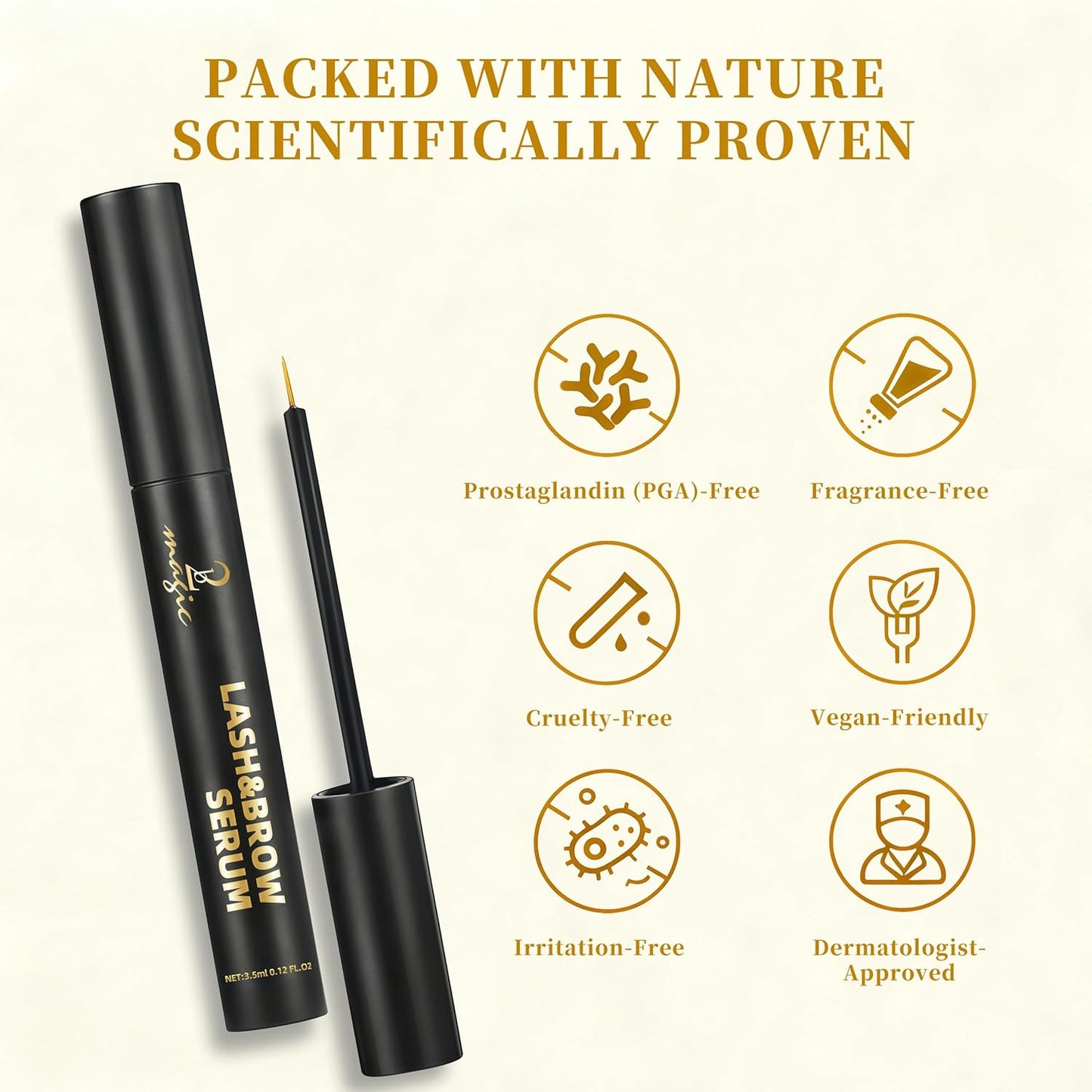 Skiennix Eyelash Growth Serum - Naturally Boosted Formula for Longer, Fuller Lashes & Brows - Black
