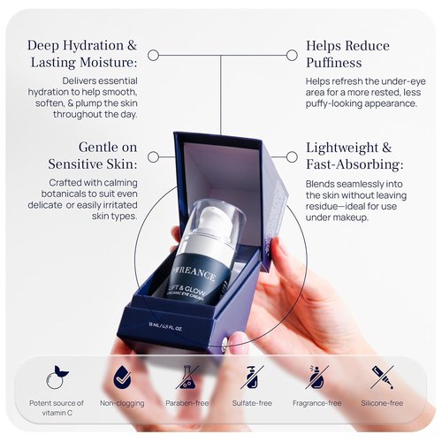 Lift & Glow Organic Eye Cream - Reduces Dark Circles & Puffiness | Anti-Aging Formula with Kakadu Plum & Coconut Oil - 1 Fl Oz