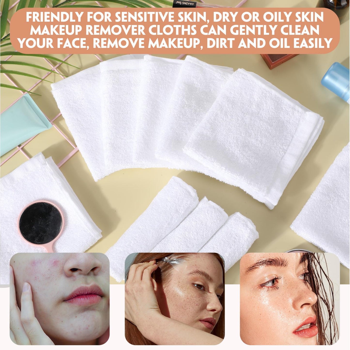 Newwiee 40 Pcs Wash Cloth Bulk Cotton Bath Hand Face Washcloths Soft Quick Drying Towel for Women Bathroom Washing Body Viscose Fiber Multipurpose Fingertip Rags(White,10 x 10 Inch)