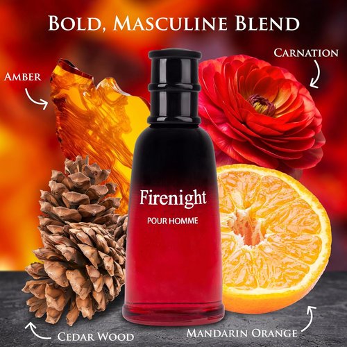 Firenight Eau De Parfum for Men - Citrus Cologne with Nutmeg, Lavender & Cedar - 3.4 fl oz Elegant Bottle