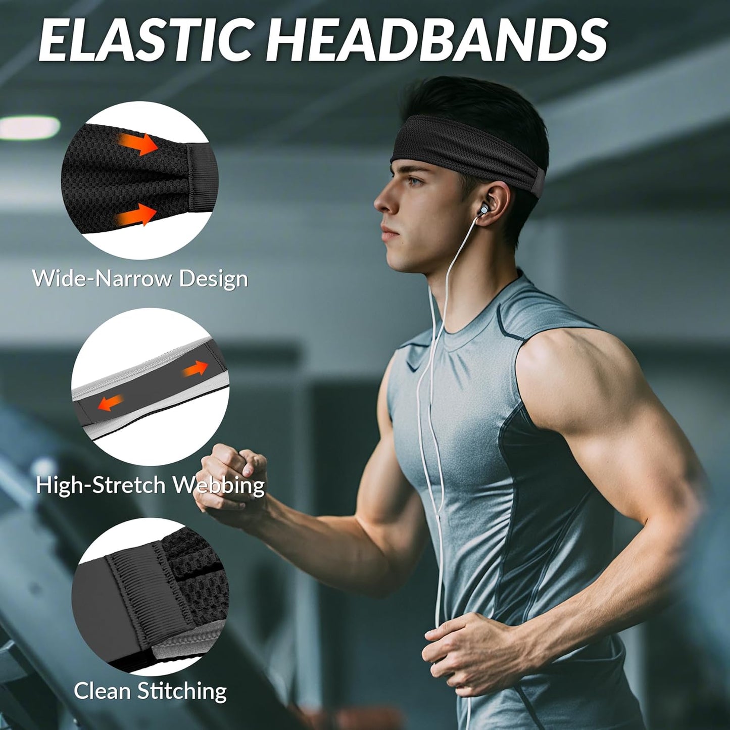 Sukeen Sports Headbands - Moisture-Wicking Non-Slip Sweatbands for Men | Breathable Elastic for Yoga & Fitness