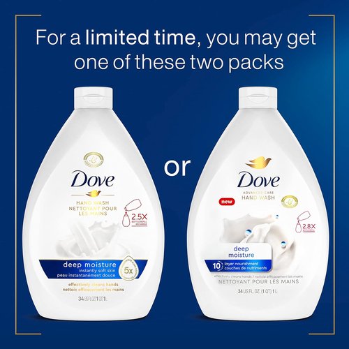 Dove Advanced Care Hand Wash Refill - Deep Moisture Liquid Soap | Value Size Pack of 3 (34 oz) for Dry Skin