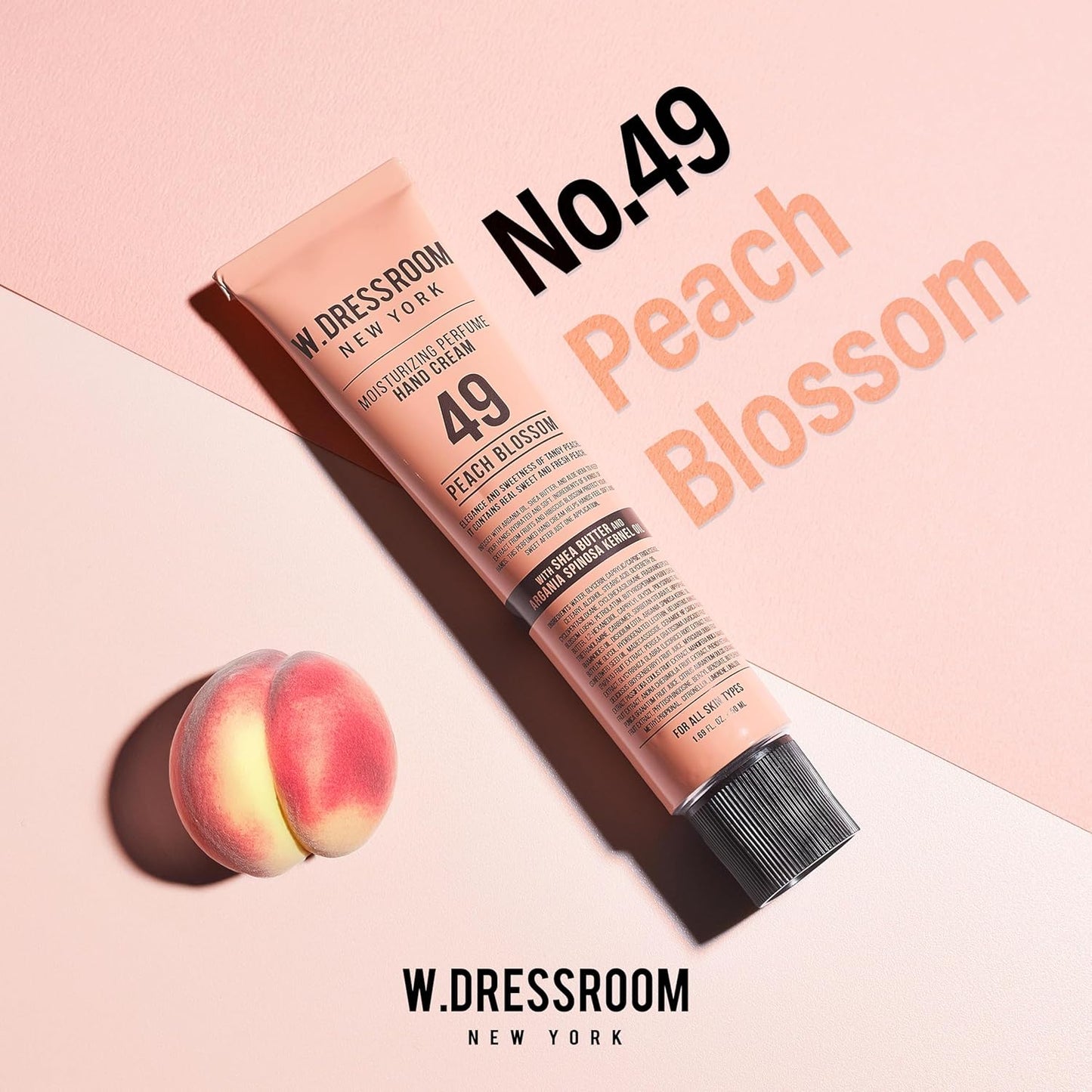 W.Dressroom Moisturizing Hand Cream - Non-Greasy, Quick-Absorbing Formula | Travel Size 1.69 fl oz (50 ml) - No.49 Peach Blossom Scent
