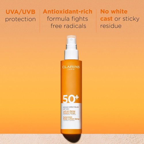 Clarins Body Sunscreen Lotion Spray - Broad Spectrum SPF 50+ | Lightweight, No White Cast | 5 Ounces