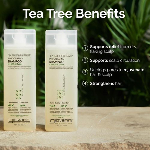 GIOVANNI Tea Tree Shampoo - Invigorating Formula with Peppermint, Eucalyptus & Rosemary, Strengthens & Rejuvenates Hair - 8.5 oz