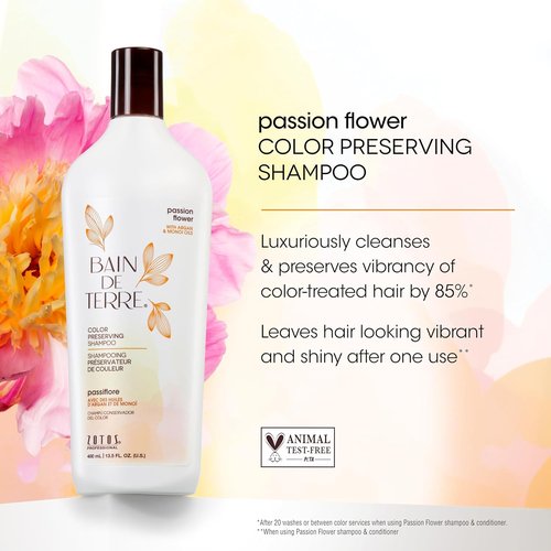 Bain de Terre Passion Flower Shampoo - Color Preserving Formula with Argan & Monoi Oils | Paraben-Free, Vegan