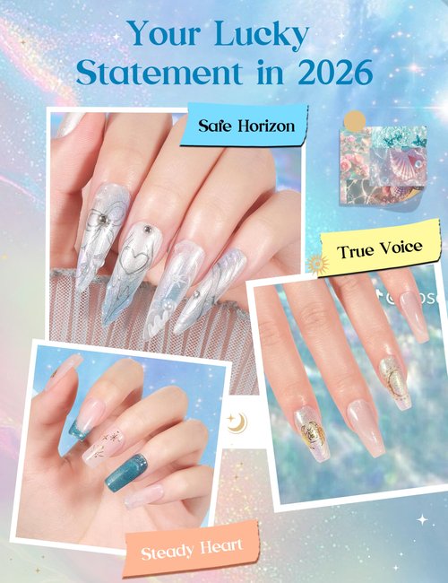 Beetles Moonlit Sanctuary Lucky Box, Cancer Zodiac Gel Nail Polish Kit Blue White Pearl Sliver Glitter Colors, All-in-One Nail Art Set with Tools, Necklace Badge, Salon DIY Zodiac Gift for Women