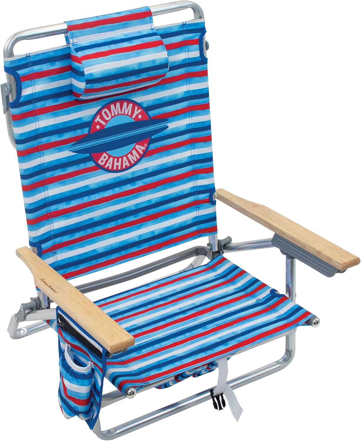 Tommy Bahama Folding Beach Chair - 5-Position Lay Flat Design | Aluminum Frame, Red, White & Blue Stripe