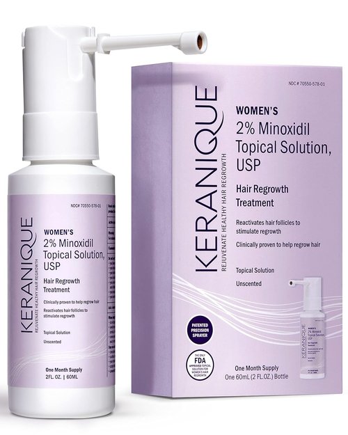 Keranique Hair Regrowth Treatment for Women - 2% Minoxidil Solution for Thicker Hair - 2 Fl Oz with Precision Spray Applicator
