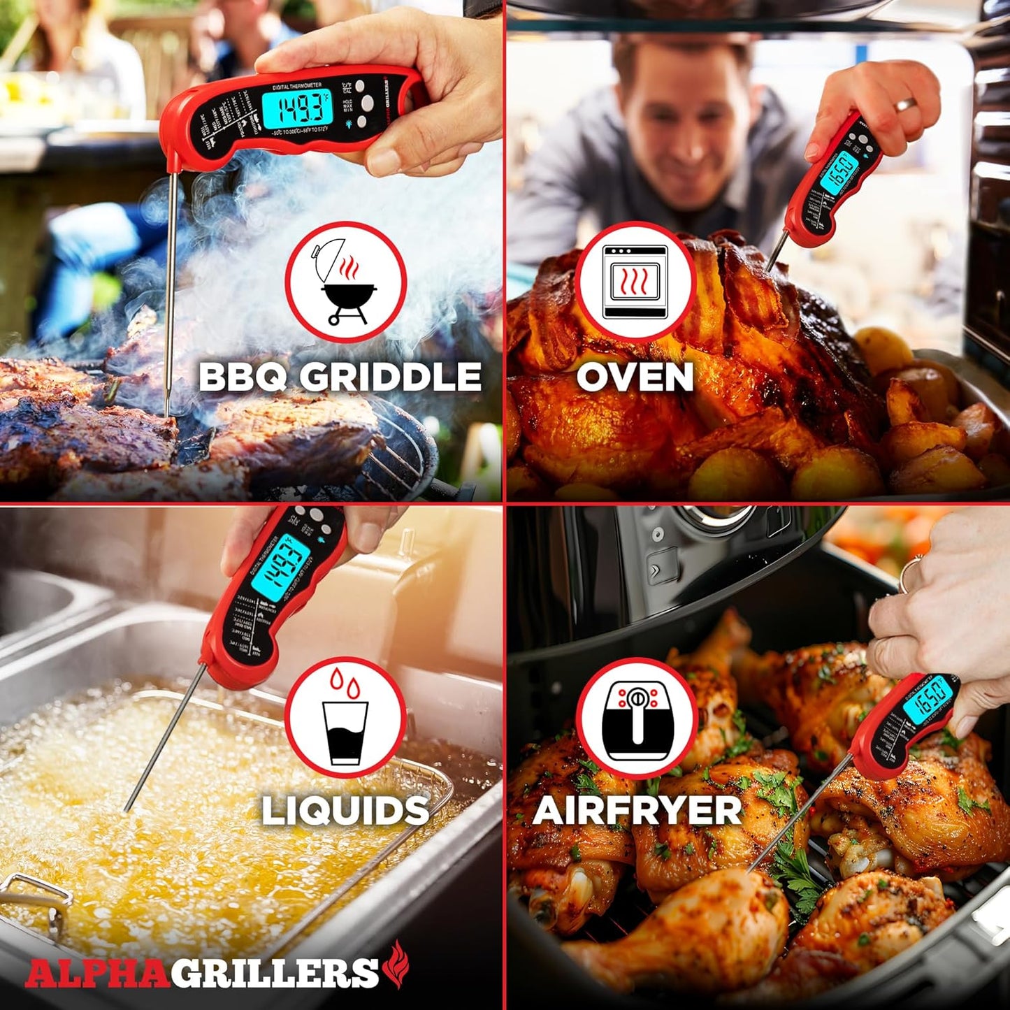 Alpha Grillers Meat Thermometer Digital - Instant Read Food Thermometer for Cooking and Grilling Gifts for Men Valentines Day Gifts for Him Her Mom Dad