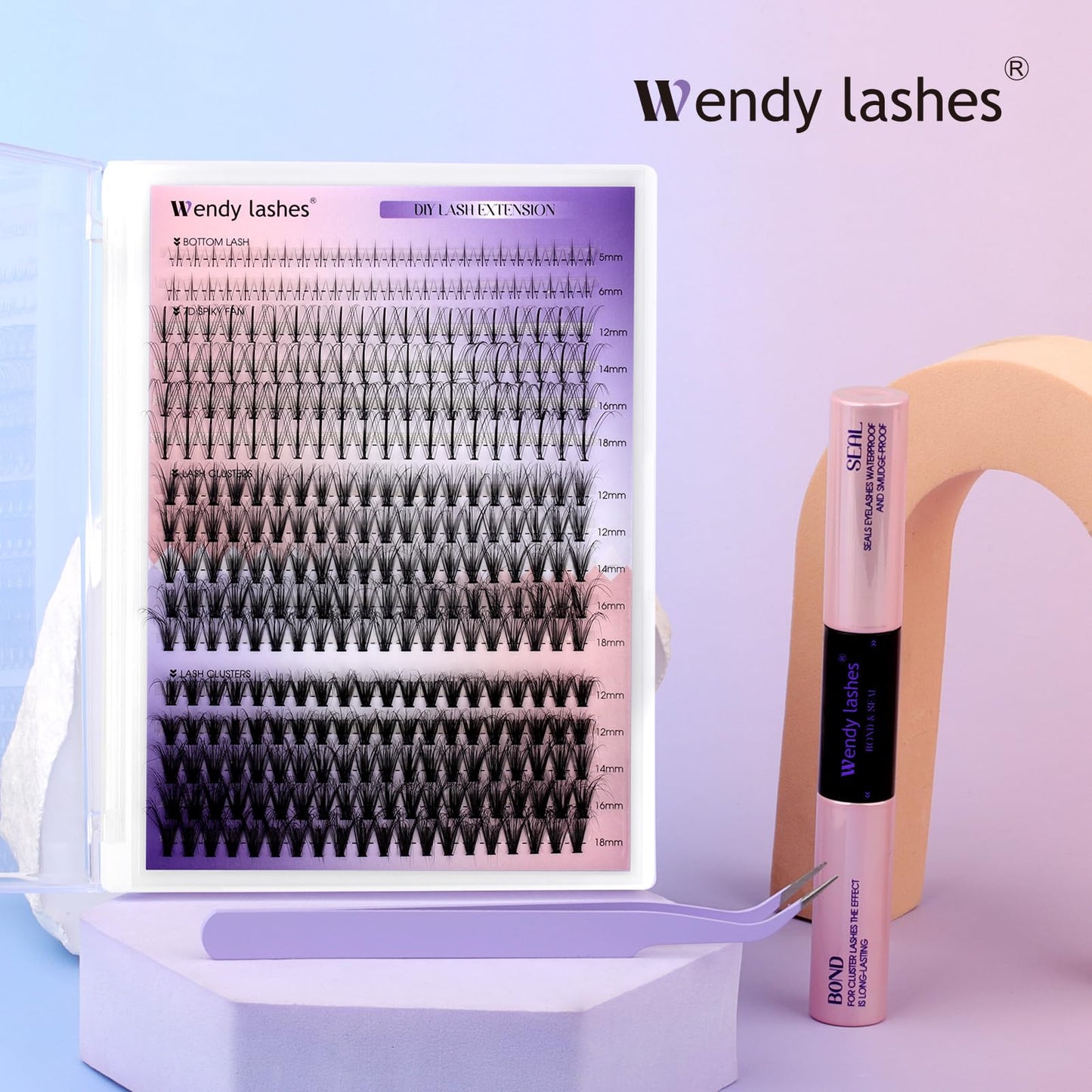 Lash Clusters Kit With Bottom Lashes 20/30D 3D Curl DIY Lash Extension Kit 12-18mm Multi-types Individual Lashes Bond and Seal, Spike, Volume Lashes Kit Lash Applicator(20/30 3DKit)