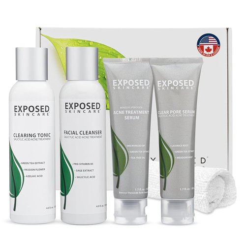 Exposed Skin Care Acne Treatment Kit - Clear Teen & Adult Acne with 2.5% Salicylic Acid & 3.5% Benzoyl Peroxide | Natural & Cruelty-Free