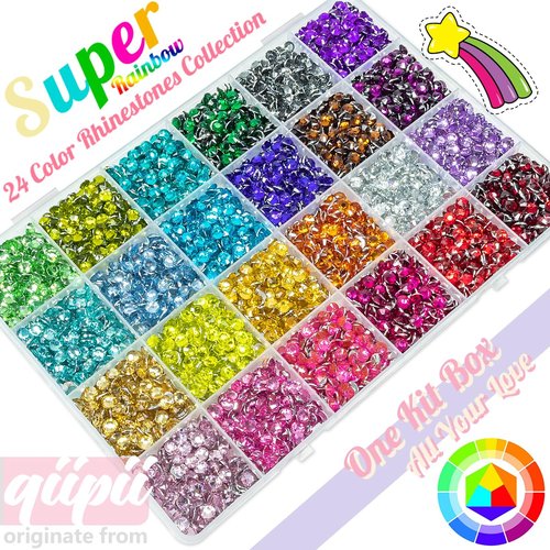 qiipii 6600Pcs 24 Color 5mm Crystal Resin Rhinestones w B7000 Jewelry Glue for Bedazzling Crafting Flatback Stones Colorful Crystals Gems Diamonds Charms for Nails Eyes Face Makeup Tumblers DIY Crafts