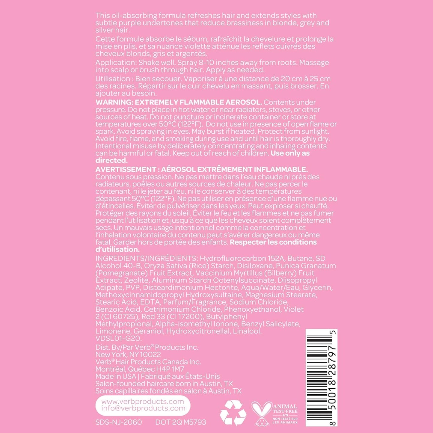 VERB Dry Shampoo Light - Refresh, Absorb Oils + Extends Styles - Refreshing Dry Shampoo Spray for Light Tones - Vegan, No Parabens or Harmful Sulfates