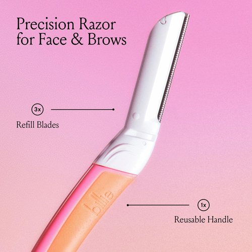 Billie Dermaplane Starter Kit - Reusable Handle with 3 Refill Blades - Effortlessly Remove Facial Hair & Shape Brows - Malibu