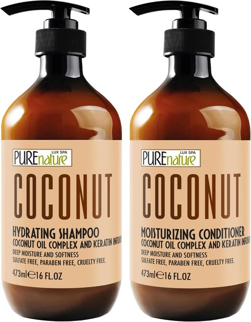 Coconut Shampoo and Conditioner Set - Sulfate Free - Deep Hydrating and Smoothing for Dry, Frizzy, Damaged Hair - Moisturizing, Shiny, Anti Frizz Salon Products for Women and Men - 16 Fl Oz (Set of 2)