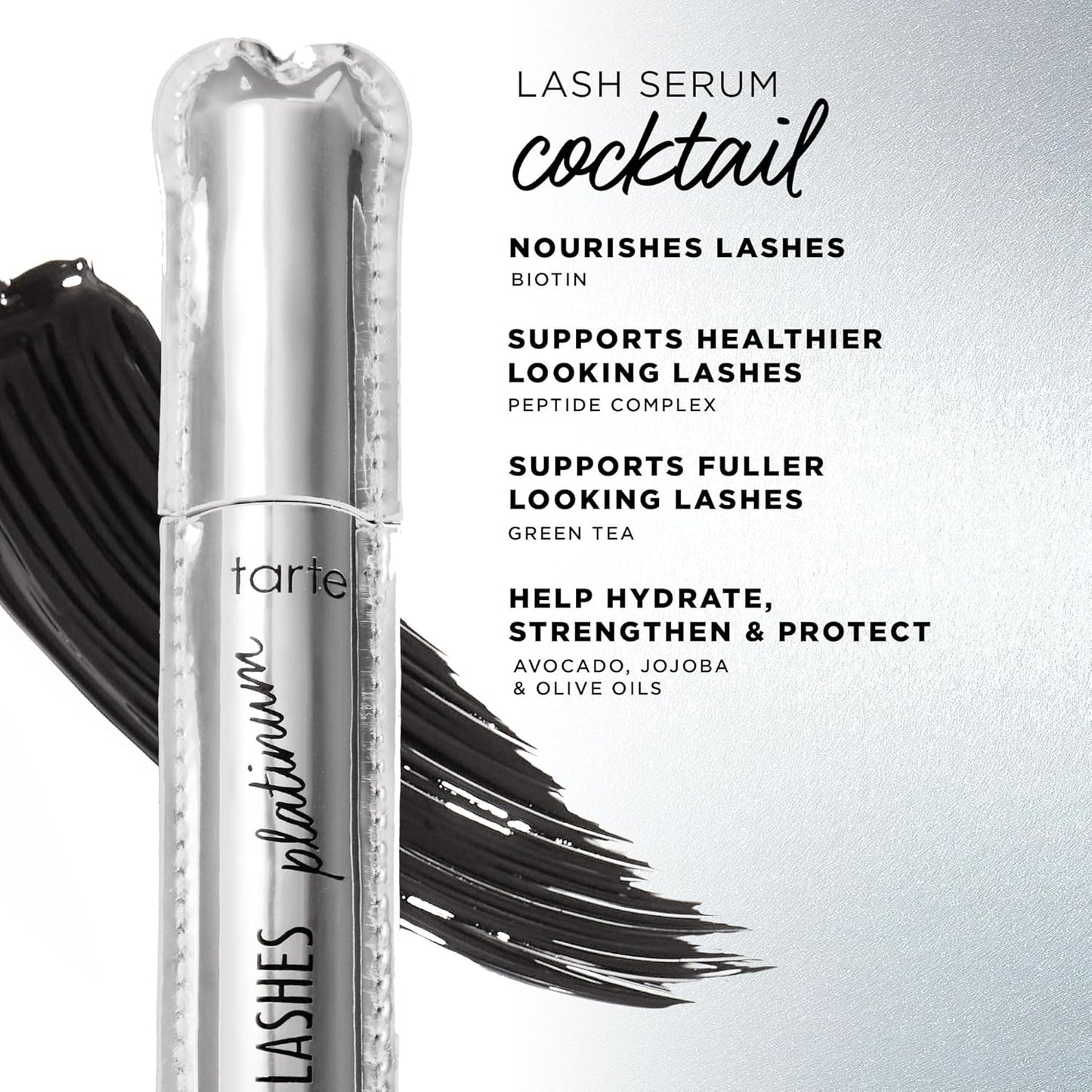Tarte Lights, Camera, Lashes Platinum Volumizing Mascara - Black Tinted Peptide Formula for Volume & Length, Vegan & Cruelty-Free