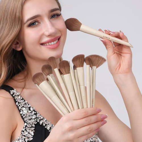 LORYP 18-Piece Makeup Brush Set - Ultra Soft Face & Eye Brushes for Flawless Application | Khaki