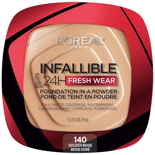 L'Oreal Paris Infallible Fresh Wear Foundation Powder - Waterproof, 24H Wear, Golden Beige, 0.31 oz.