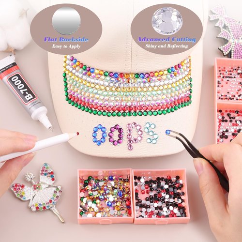 3500 PCS Flatback Rhinestones for Crafting and 2PCS B7000 Glue (Pack 5), 1 Box of 3/4/5mm Colorful Resin Rhinestones Gems Charms for Bedazzling DIY Crafts Fabric Clothing Tumblers Shoes Nail Art