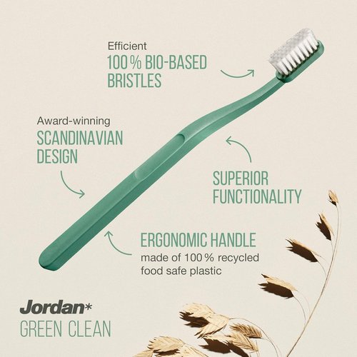 Jordan® Green Clean Manual Toothbrush - Sustainable Scandinavian Design, Soft Bristles | 4-Pack