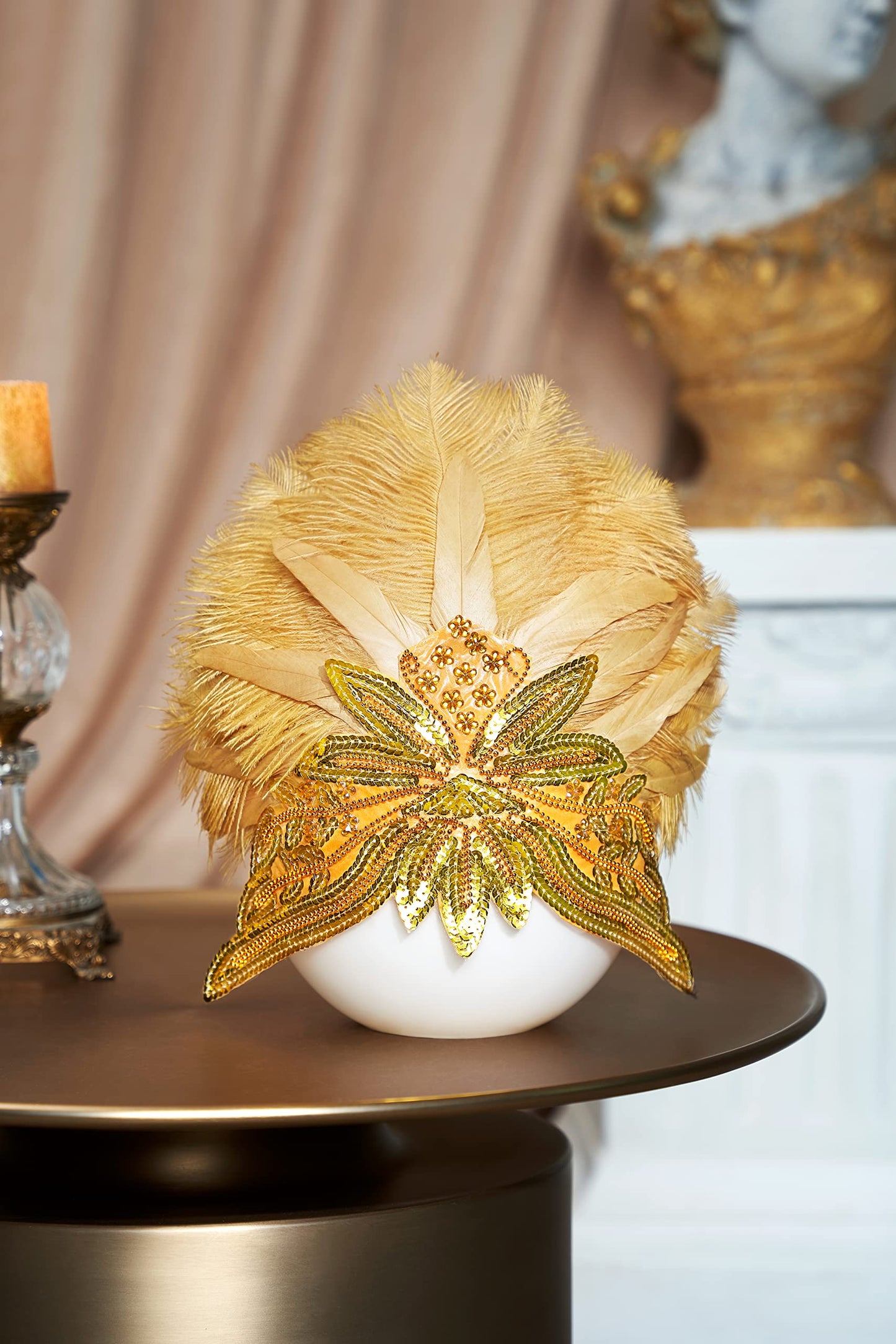 BABEYOND Carnival Feather Headpiece Showgirl Headband Women's Feather Pageant Headband 1920s Flapper Headband (Gold)