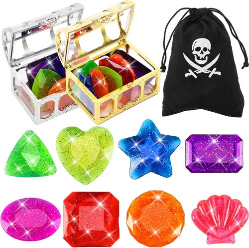 MARFOREVER 18 Pcs Diving Gem Pool Toys - Colorful Underwater Crystals with Treasure Chests for Summer Fun