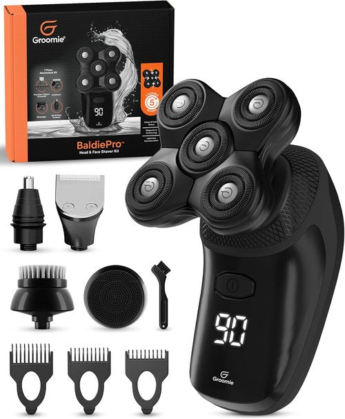 Groomie Cordless Bald Head Shaver - Ergonomic & Waterproof Grooming Kit for Smooth Shave