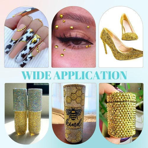 12100Pcs Resin Rhinestones for Crafting with 3Pcs 10ml B7000 Jewelry Glue, 2 Boxes Flatback Crystals Diamond (Bright Gold) for Bedazzling Crafts DIY Nail Art，Non Hotfix Gems for Clothing Shoes