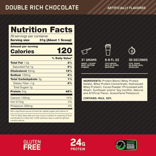Optimum Nutrition Gold Standard Whey Protein Powder - Double Rich Chocolate, 1.98 lb