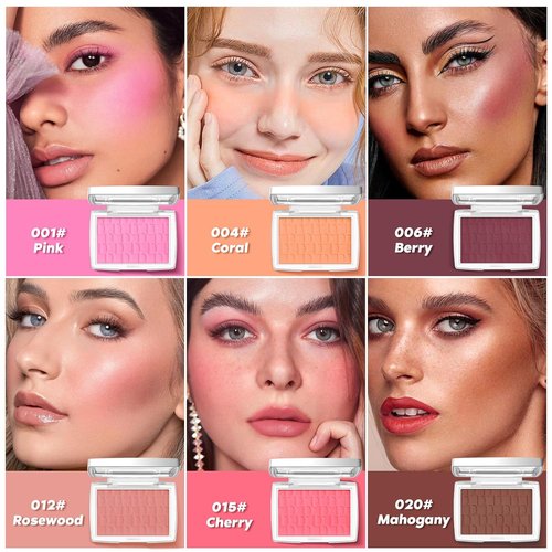 Pink Blush | Matte Powder Blush for Cheeks with Brush - Silky, Lightweight Formula, 001#