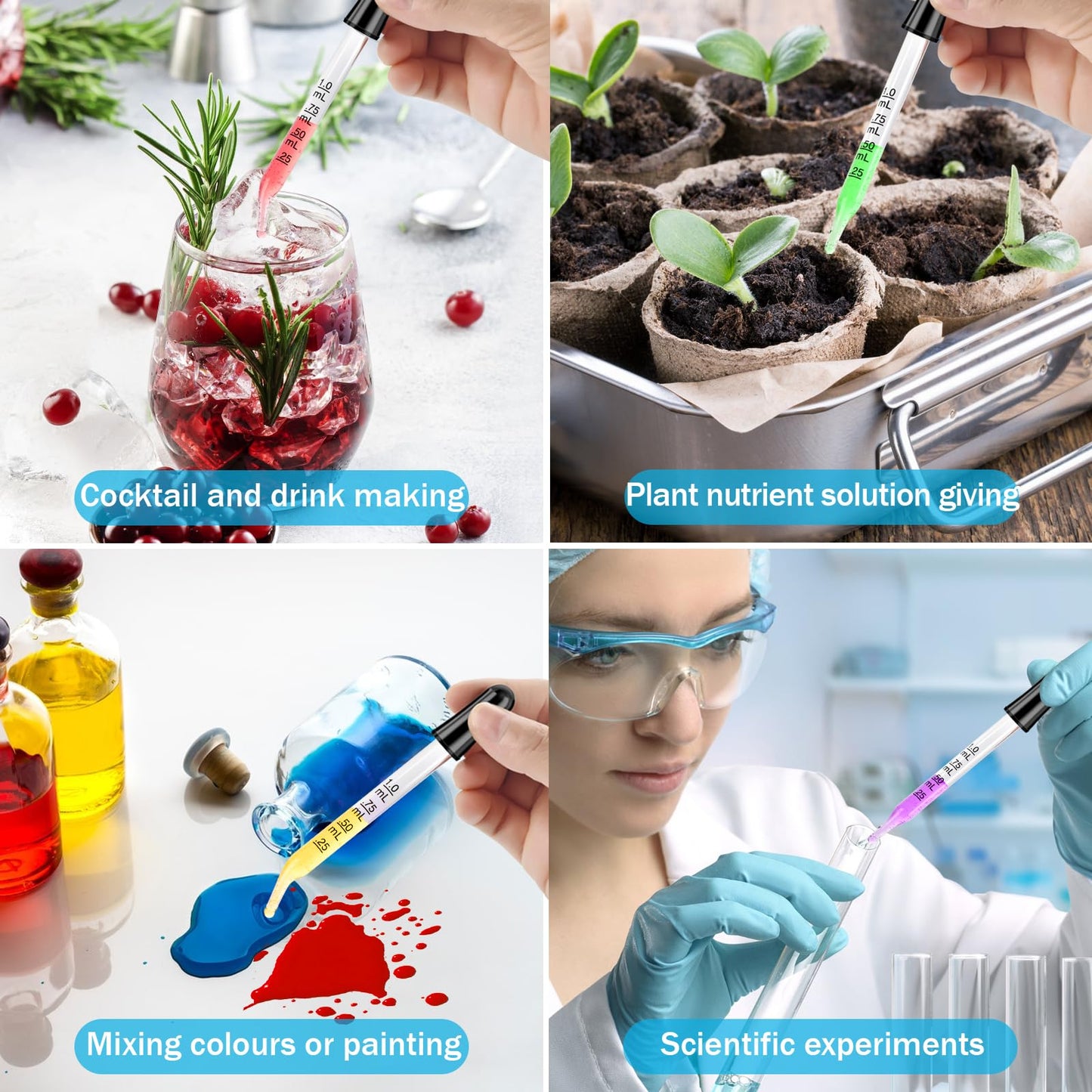 Herain Glass Eye Dropper Pipette 10 Pack, Ear Eye Dropper Bent & Straight Tips, 1 ml Droppers for Essential Oils, Lab, Health Care, Crafts, Measuring and Transferring a Variety of Liquids