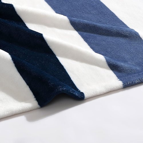 Nautica King Size Blanket - Soft Plush Oversized Striped Bedding in Awning Stripe Blue