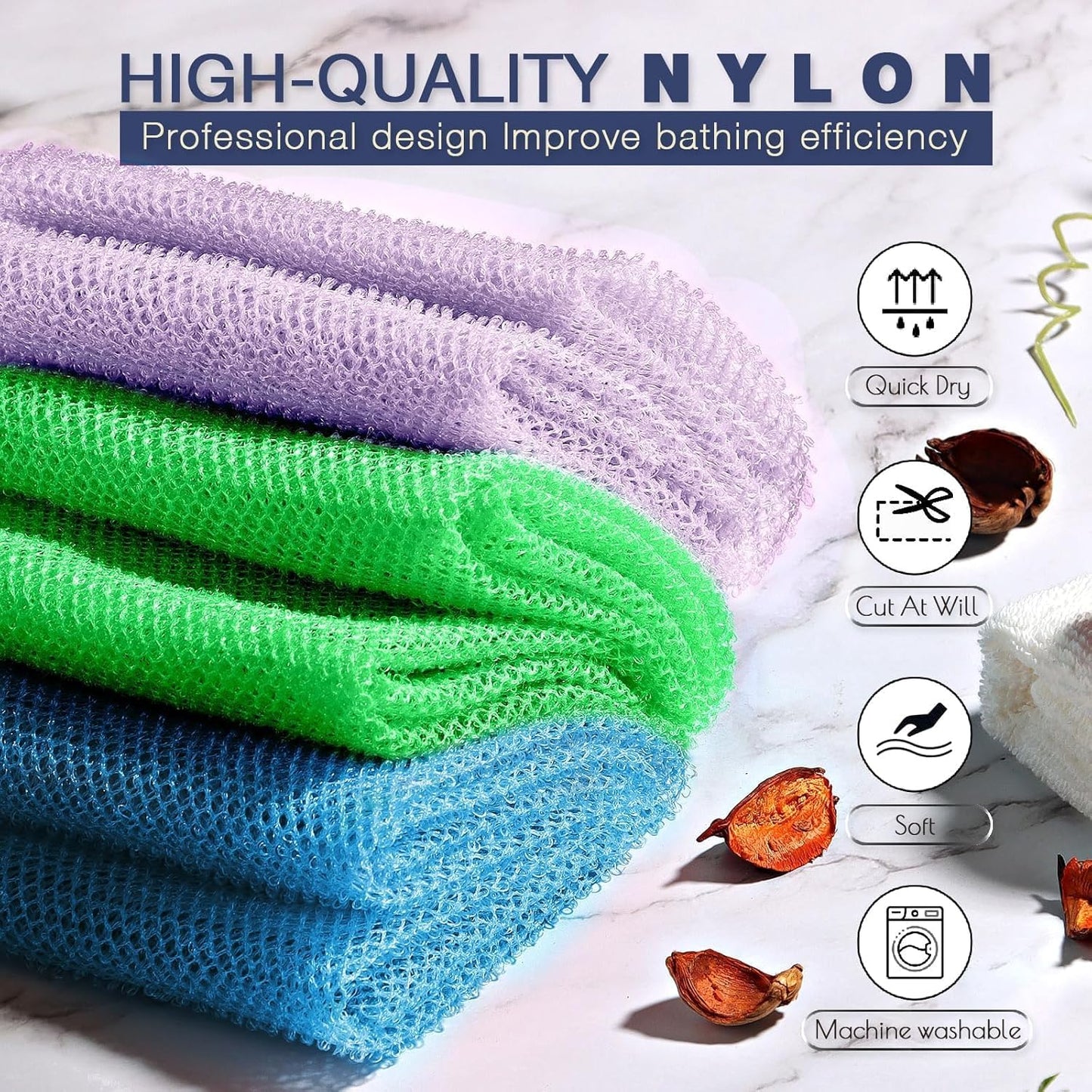 UJFQBH African Exfoliating Net - 3-Piece Bath Sponge Set for Smooth Skin | Purple, Blue, Green