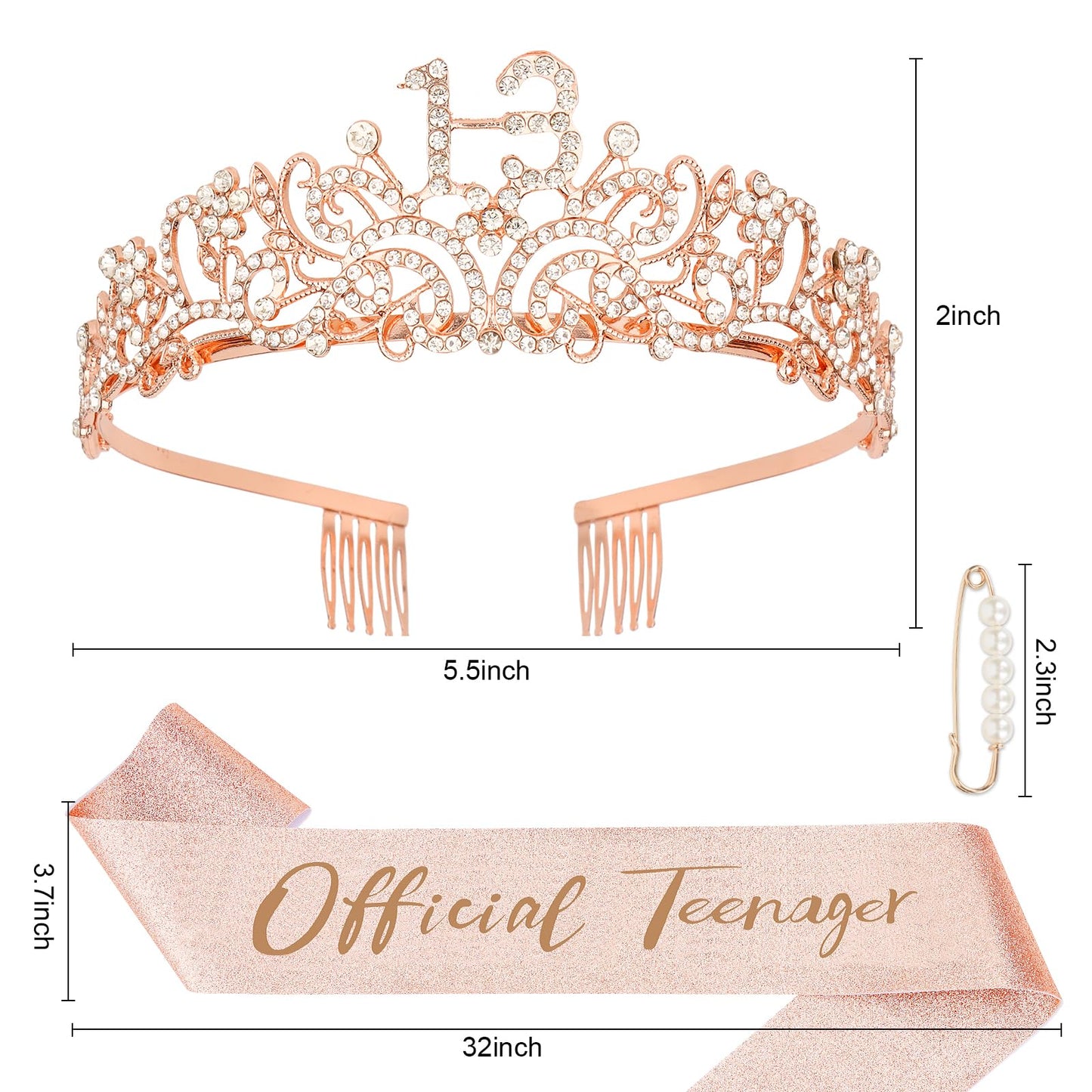 Semato 13th Birthday Decorations for Gilrs - 13th Birthday Headband and Glitter 13th Birthday Sash Kit for Girls 13th Birthday Gifts Happy Birthday Tiara Birthday Party Favors