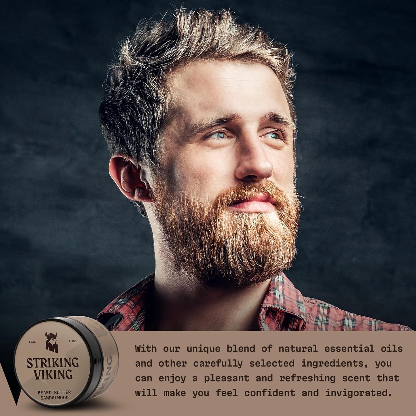 Striking Viking Sandalwood Beard Softener - Non-Greasy Cream for Hydrated, Refreshing Beards (4oz)