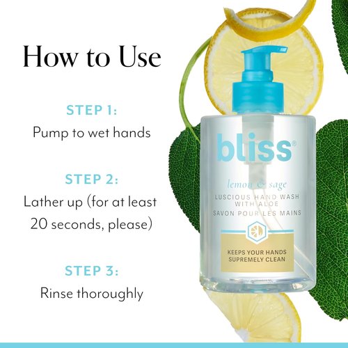 Bliss Luscious Hand Wash - Hydrating Lemon & Sage Soap with Aloe, Coconut Oil & Vitamin B5 - 12.14 fl oz