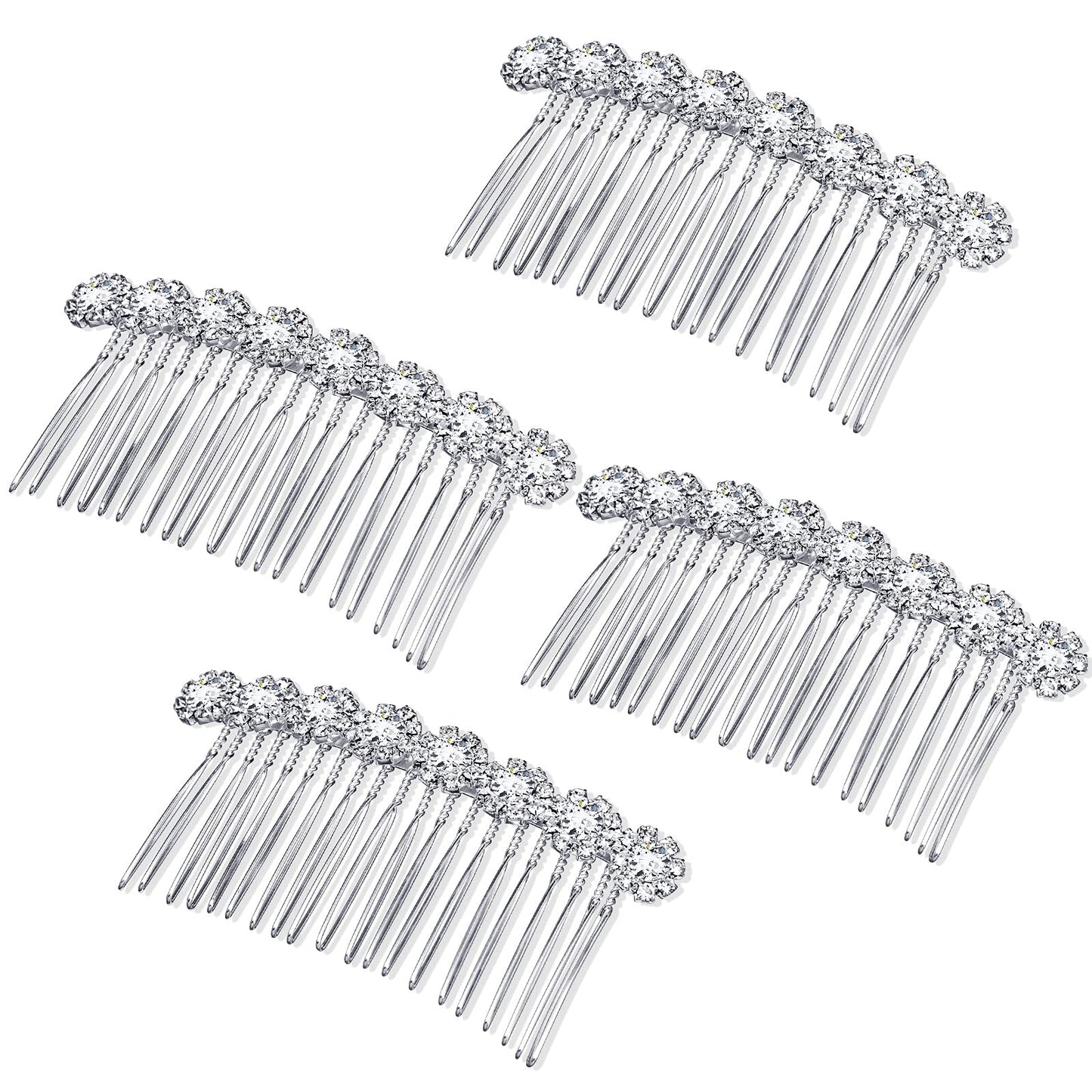 Geosar 4 Pieces Alloy Rhinestone Side Hair Combs Crystal Flower Hair Clips Wedding Hair Comb Bridal Jewelry Hair Clips Combs French Hair Accessories for Women(Silver)