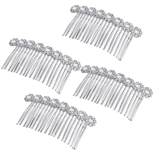 Geosar 4 Pieces Alloy Rhinestone Side Hair Combs Crystal Flower Hair Clips Wedding Hair Comb Bridal Jewelry Hair Clips Combs French Hair Accessories for Women(Silver)