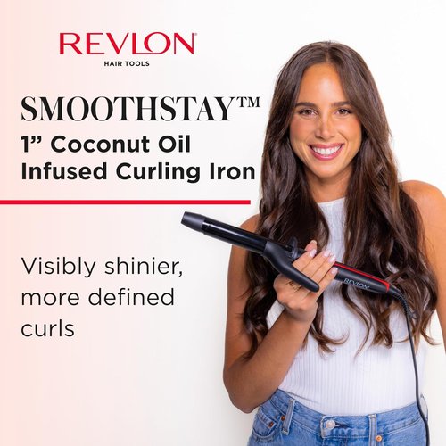REVLON Smoothstay 1 Inch Curling Iron - Coconut Oil Infused for Enhanced Shine & Reduced Frizz