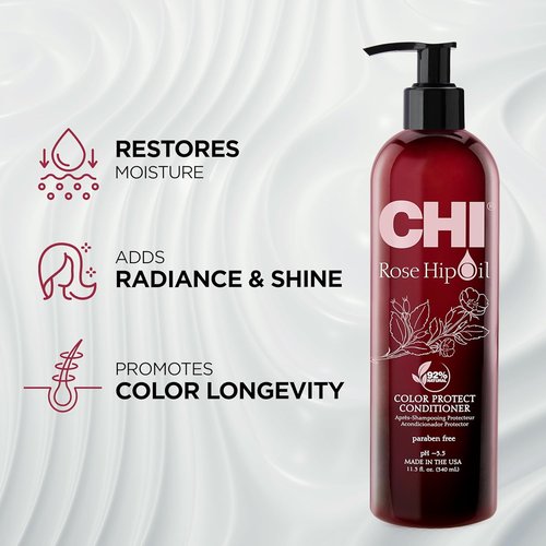 CHI Rosehip Oil Conditioner - Restores Moisture & Retains Color for Color-Treated Hair | 11.5 Oz
