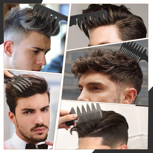 Hair Brush for Men, DUAIU 7Pcs Combs for Men, Hair Styling Comb Set with Vent Hair Brushes, Quiff Round Hair Brush, Wide Tooth Combs, Texture Comb for Blow Drying, Detangling, Grooming, Hairdressing