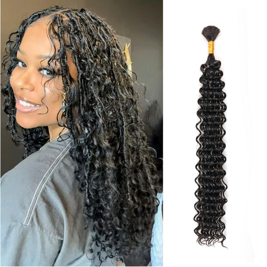 Deep Wave Bulk Braiding Hair Extensions-20 Inches 8 Pakcs Natural Black Synthetic Curly Hair Bundle for Braiding,No Weft Braids for Human（20"-8 Packs,1B）