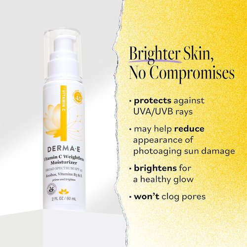 Derma E Vitamin C Moisturizer SPF 45 - Skin Brightening Hydrating Cream | 2 Fl Oz for Lines & Uneven Tone