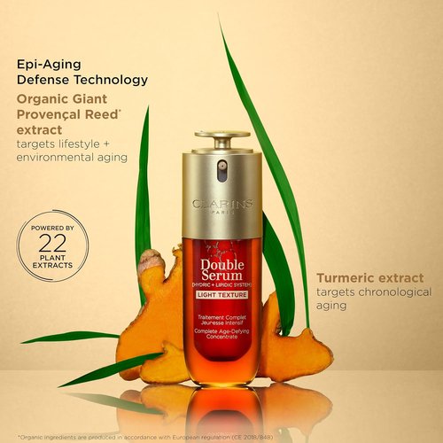 Clarins Double Serum Light Texture - Anti-Aging Serum for Firmness, Smoothness & Radiance | 24H Hydration for Combination to Oily Skin
