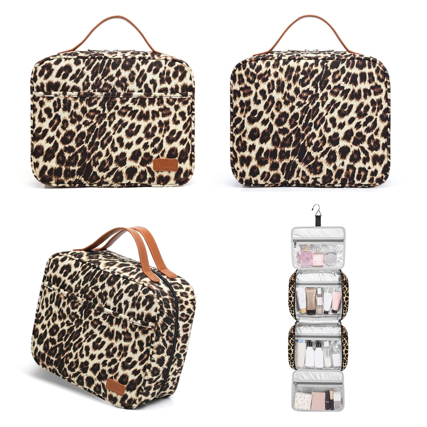 Bosidu Hanging Travel Toiletry Bag, Large Capacity Cosmetic Travel Toiletry Organizer for Women with 4 Compartments & 1 Sturdy Hook, Perfect for Daily Use/Valentines' Day