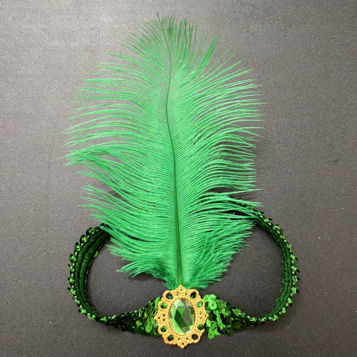 XKTEI 2 Pieces Feather Headpiece,Sequins 1920s Flapper Headband,Mardi Gras Carnival Party Headwear Costume Accessory,Girls Women (Green, Free Size)
