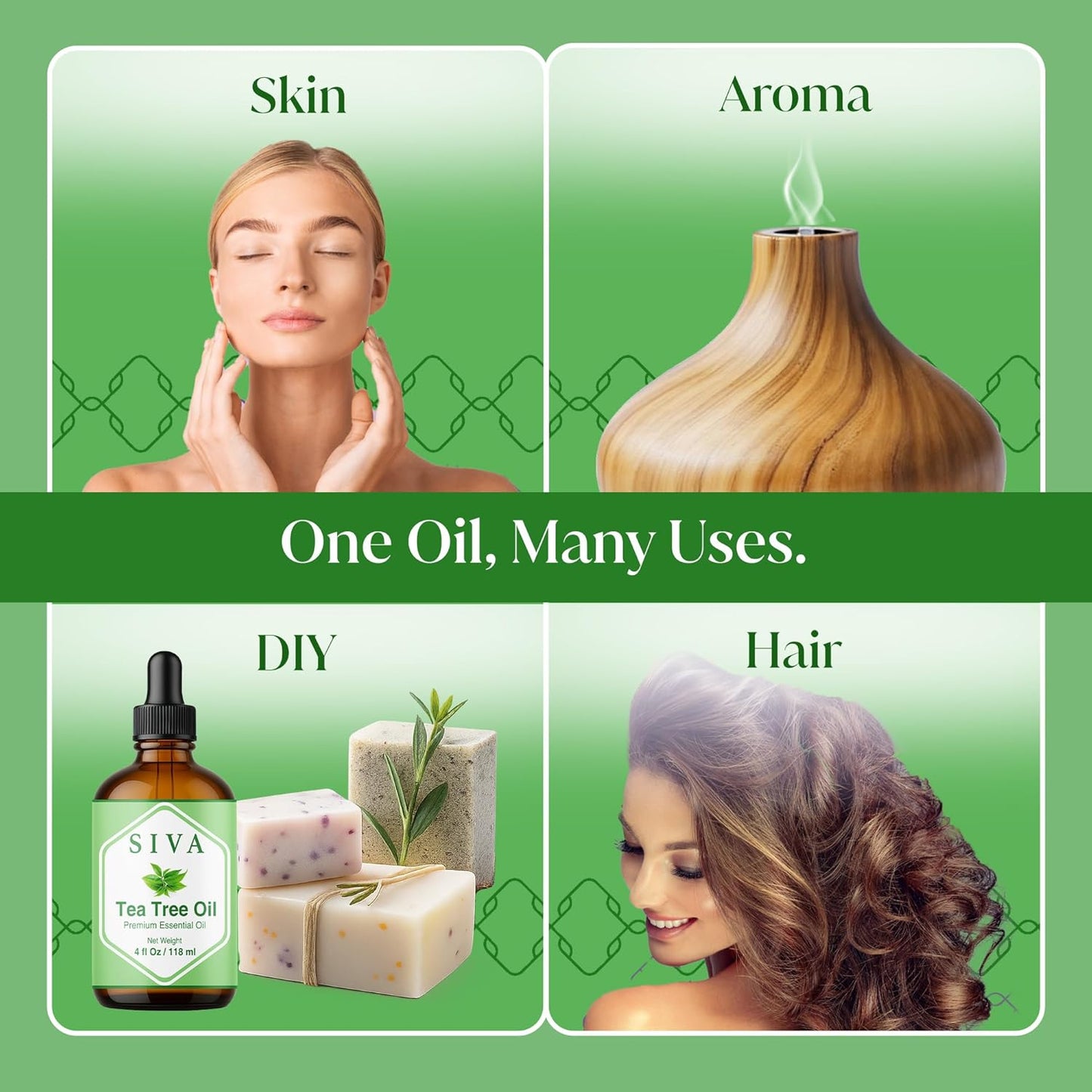 Siva Tea Tree Essential Oil - 100% Natural for Diffuser, Face & Skin Care | 4 Fl Oz with Dropper